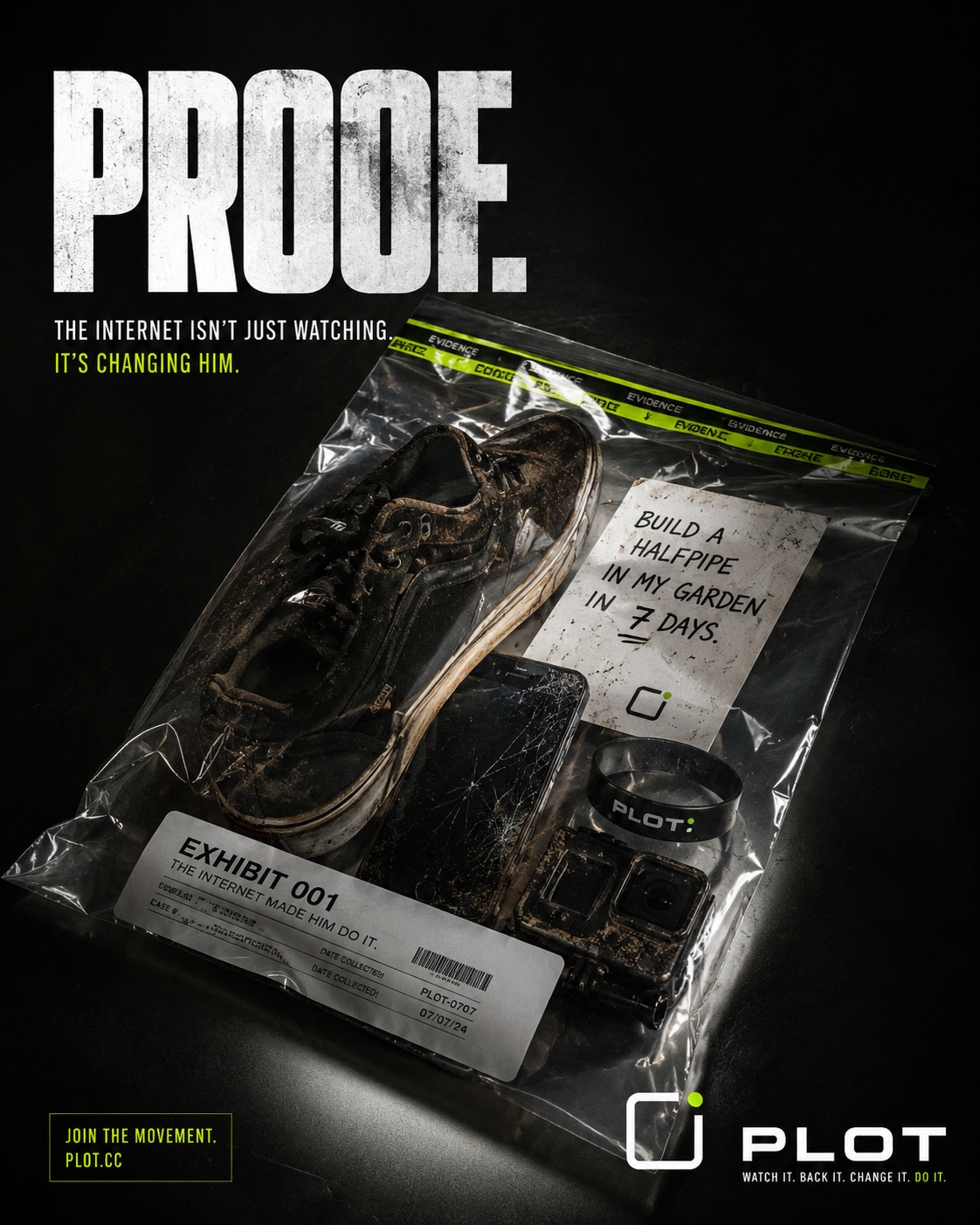 A sealed PLOT evidence bag prepared for a public attempt.